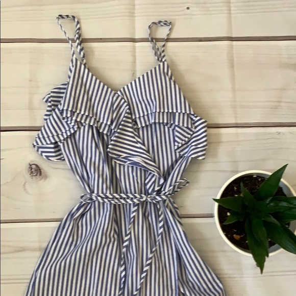 Blue & White Striped Dress with Ruffles - Picture 2 of 5